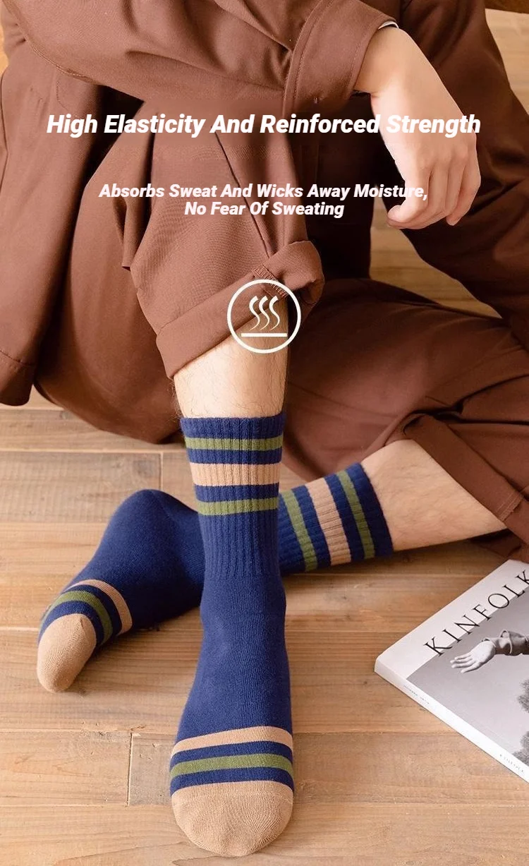 5 Paar bunt gestreifte Freizeitsocken für Herren, modische, schweißabsorbierende und atmungsaktive Sportsocken, geeignet für alle Jahreszeiten, weich – Detail 6