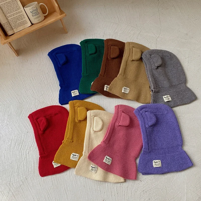 

Korea Style Baby Knit Hat Scarf 2023 Winter Autumn Kids Beanie Cap With Ear Solid Color Soft Baby Bonnet Cap For Girls Boys