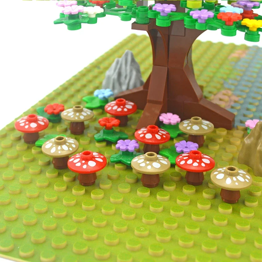 MOC House Accessories Plants 2x2 Mushroom Spots Pine Tree Flowers DIY Building Blocks Assemble Bricks Toys for Children