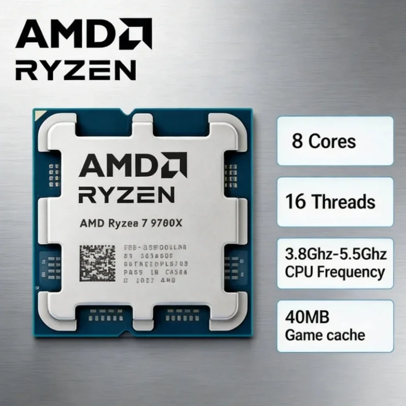 AMD Ryzen 7 9700X PC Upgrade CPU Compatible AM5 Motherboard 8 Core 16 Thread 5.5GHz 32MB Cache DDR5 4nm No Cooler