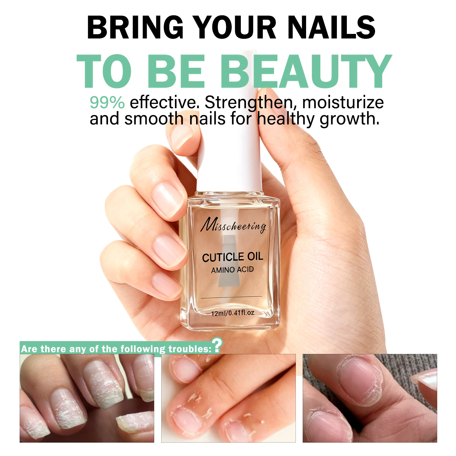 12 مل مركب لفن الأظافر بالأحماض الأمينية زيت مغذي يهدف الأظافر الهشة والتالفة، يرطب سرير الأظافر، ويعزز النمو