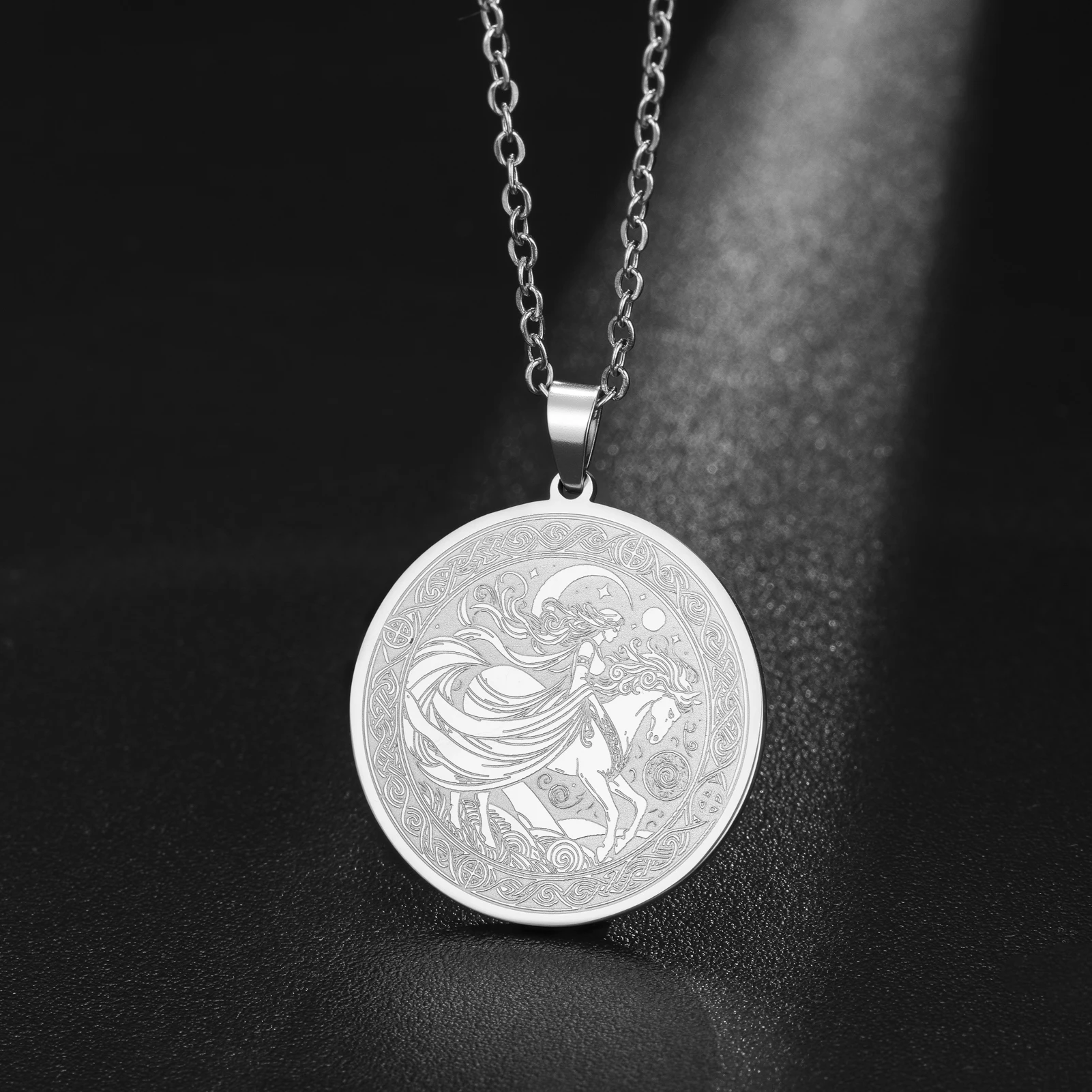 Rhiannon Welsh Celtic Goddess Necklace White Horse Crescent Moon Pendant Vintage Celtic Knot Talisman Jewelry Gift for Women