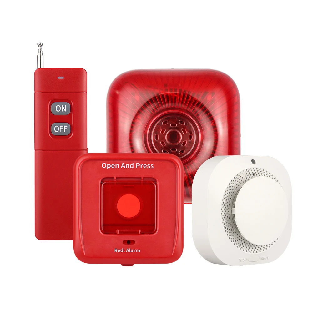 Wireless RF 433MHZ Fire Alarm Panel Manual fire alarm bell alert Wireless Audible and Visual Alarm Security System