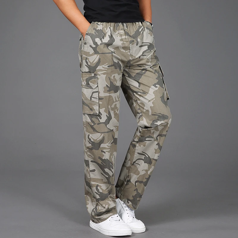 Men's Casual Camouflage Work Trousers Multi-Pocket Loose Outdoor Work Pants Pure Cotton Straight Leg Long Pants Spring Summer...