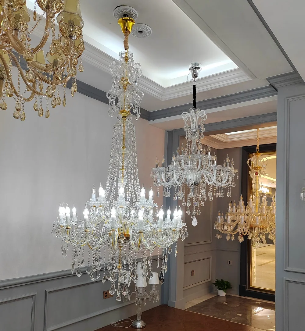 Large Extra Long12/15/18/24 Lights Stair Luxury Crystal Chandelier Modern K9 Lobby Hotel Lustres De Cristal Candle Lamps Fixture