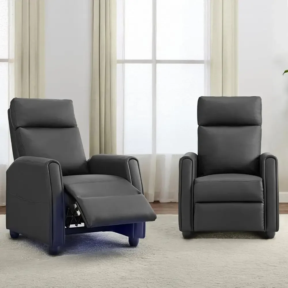 Black PU Leather Home Theater Recliner with Lumbar Support, Massage, Heat, and Vibration image 2