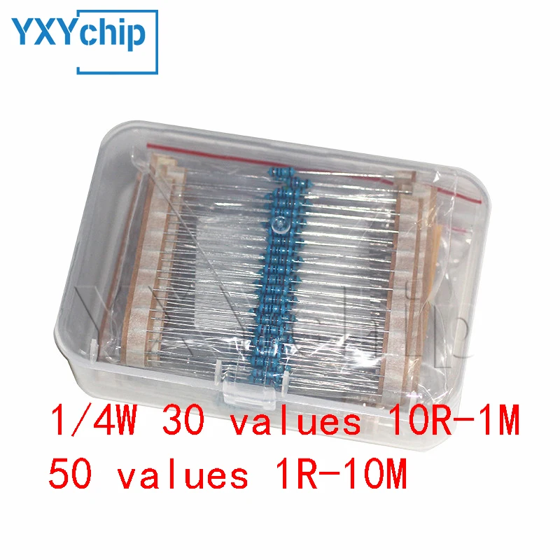 1/4W 30 values Metal Film Resistor assortment Kit 10R-1M Resistor Pack ,50 values 1% Set of resistors 1R-10M DIY Assorted Kit