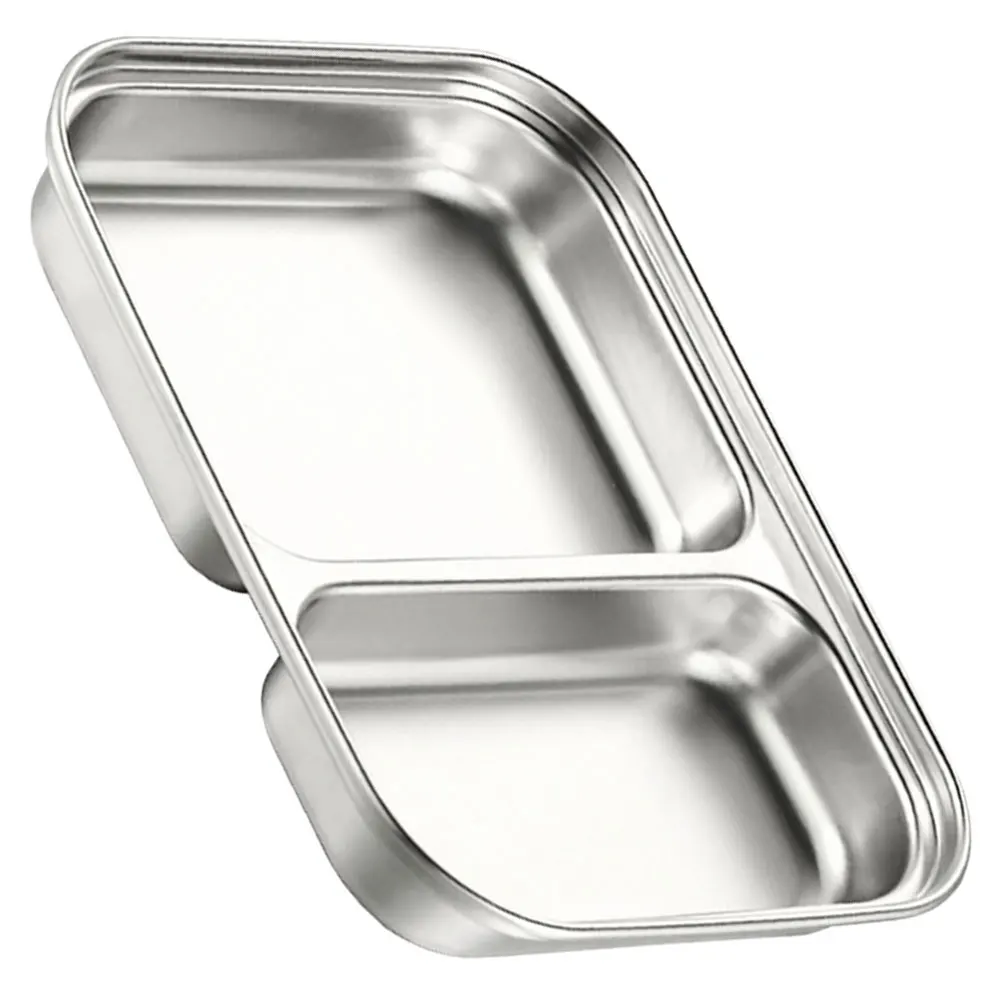 

Stainless Steel 304 Large Two Sections Silver Snack Plate Food Container Picnic Dish Dinner Party Outdoor Kitchen Bar Use