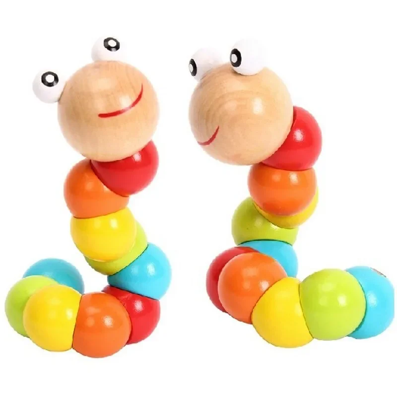 New Worm Twist Puppet Cognition Fun Educational Toys Changeable Shape Wooden Blocks Kids Colorful Caterpillar Children Toy