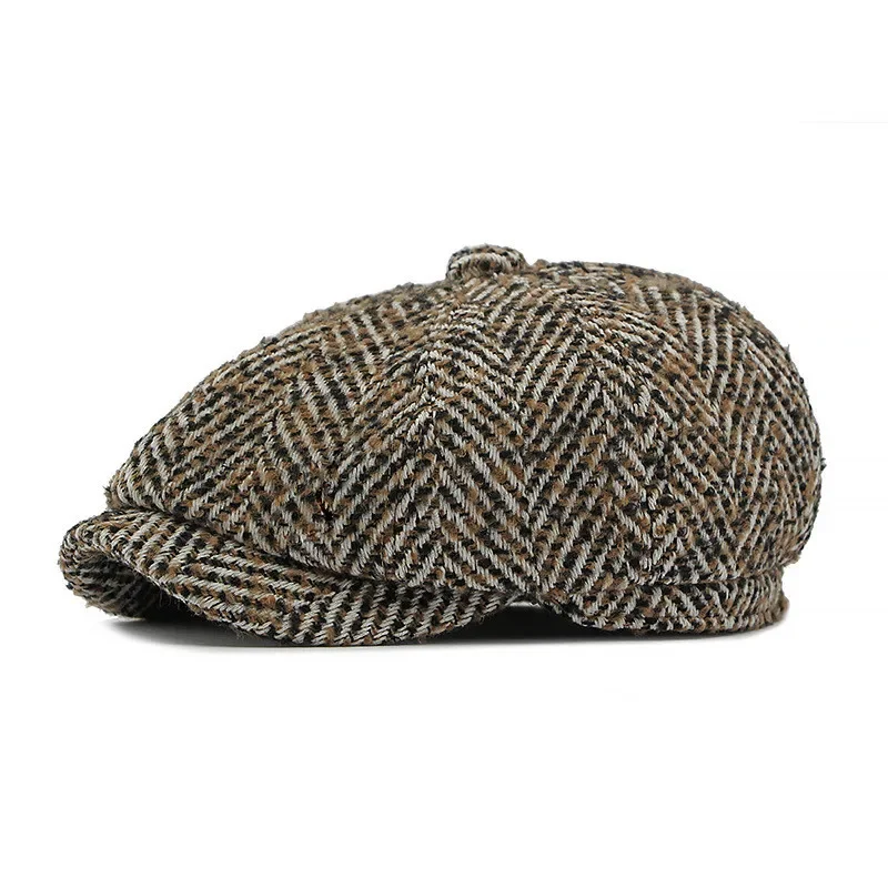 2024 Autumn Cotton Striped Warm Newsboy Caps Flat Peaked Cap Men and Women Painter Beret Hats 171