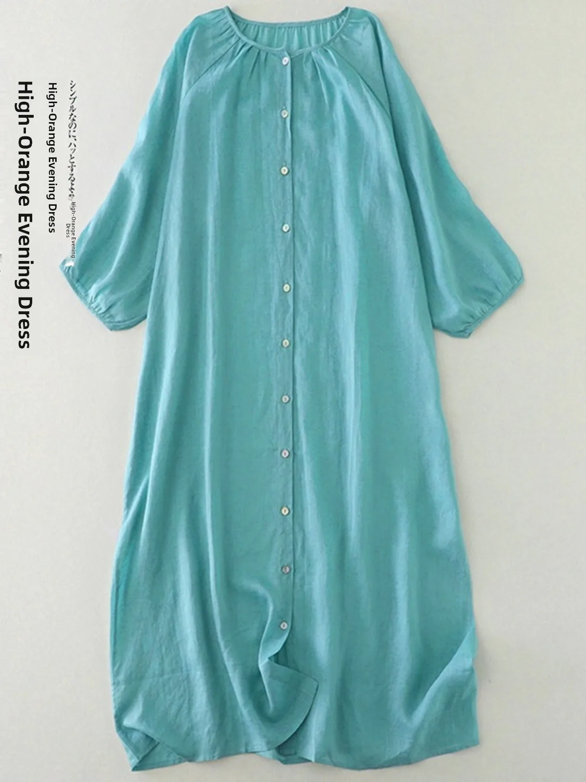 

Loose Cotton Linen irt Dr Women Summer Thin Middling Length Single Button Long Sve round Ne Vintage Sle Dr