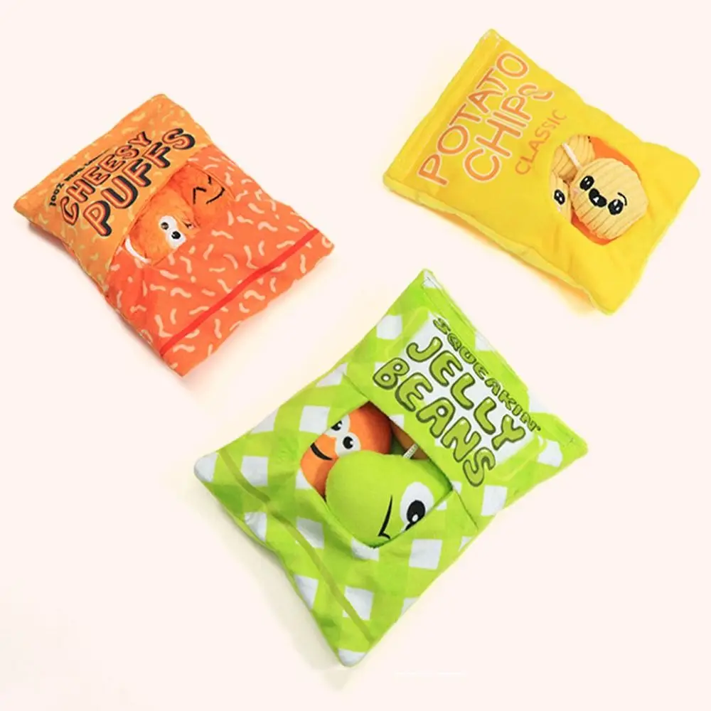 

Bite-resistant Dog Squeaky Plush Toys Funny Cartoon Dog Crisps Toys Snacks Candy Potatoes Pet Chew Toy