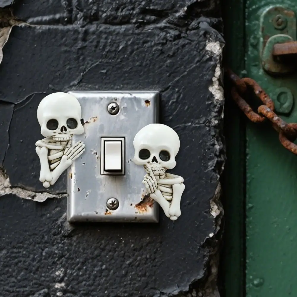 2PCS 3D Halloween Skeleton Switch Sticker Resin Simulated Switch Wall Stickers Gothic