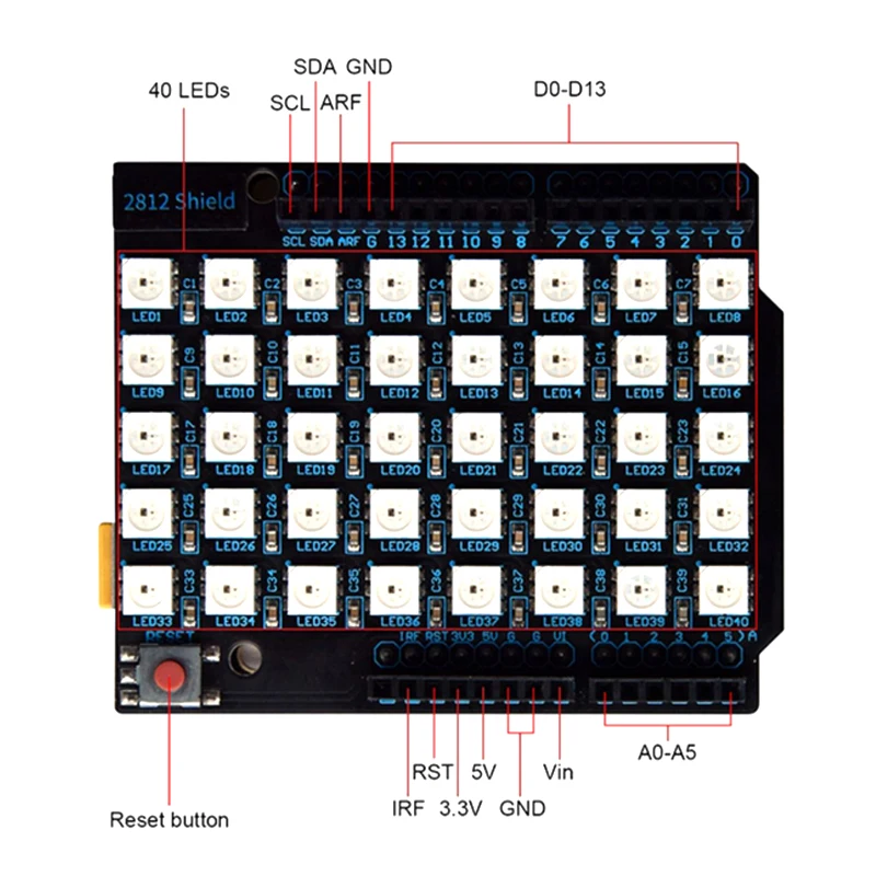 RCmall WS2812B Shield 5x8 40Bits 5050 Full-color LED Module for Arduino Keyes