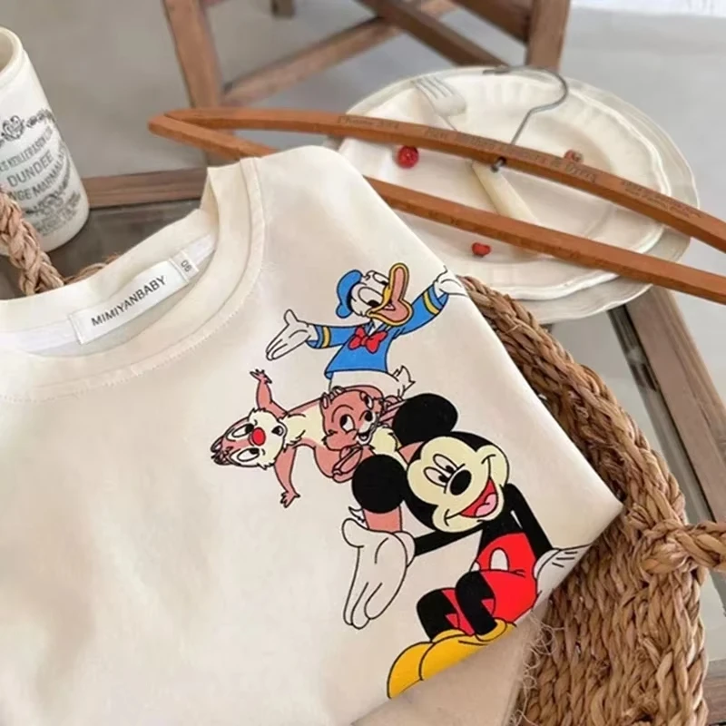 

Disney Summer Girls Short Sleeve T-Shirt Cartoon Mickey Mouse Donald Duck Cotton Pajamas Top Boys Children's Top Versatile
