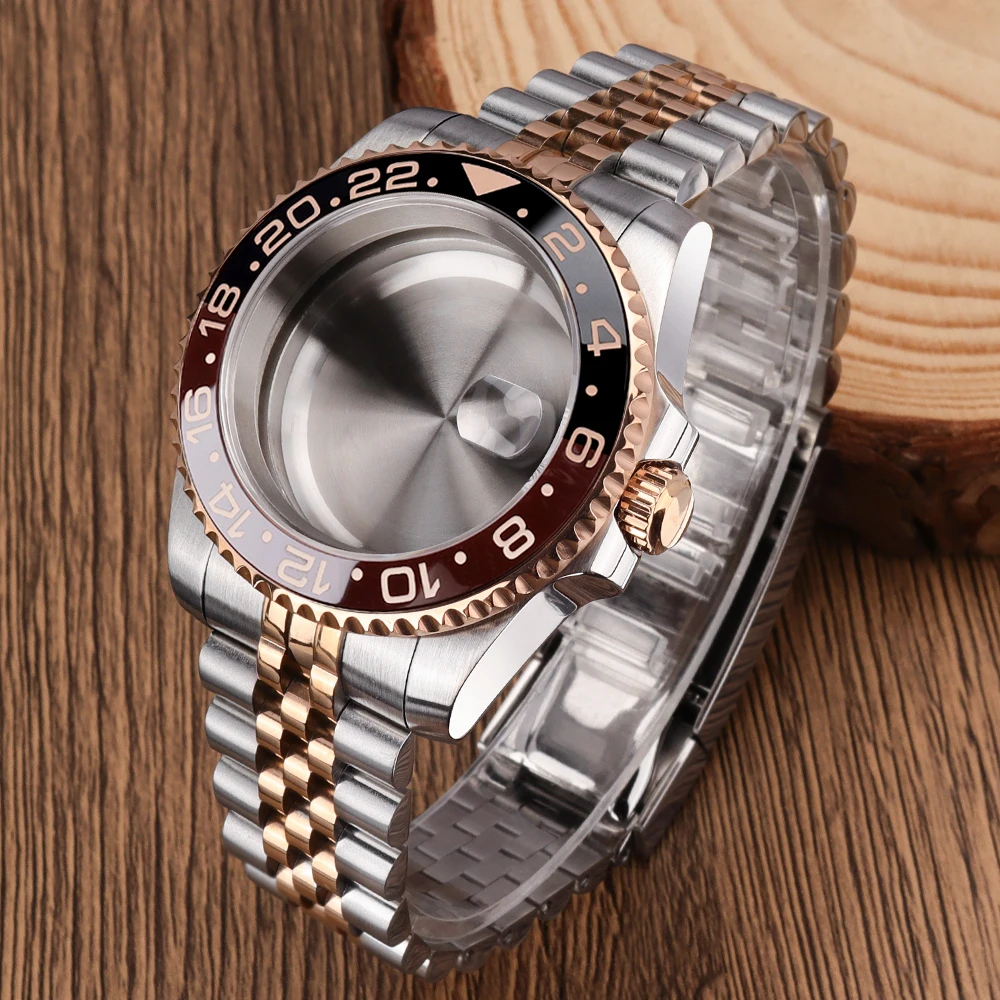 40mm NH35 Watch Case Two Tone GMT bezel Sapphire for NH35 NH36 NH34 8215 TEA2824 Movement Jubilee Strap Rose Gold Parts Wholesa