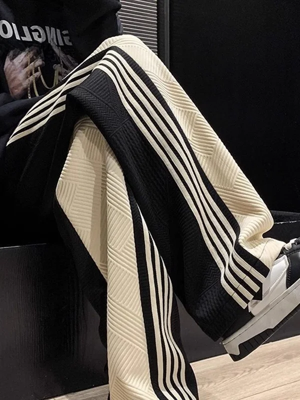 

Мужские повседневные брюки оверсайз в полоску, свободные, с широкими штанинами, весна-осень, цветные, повседневные брюки