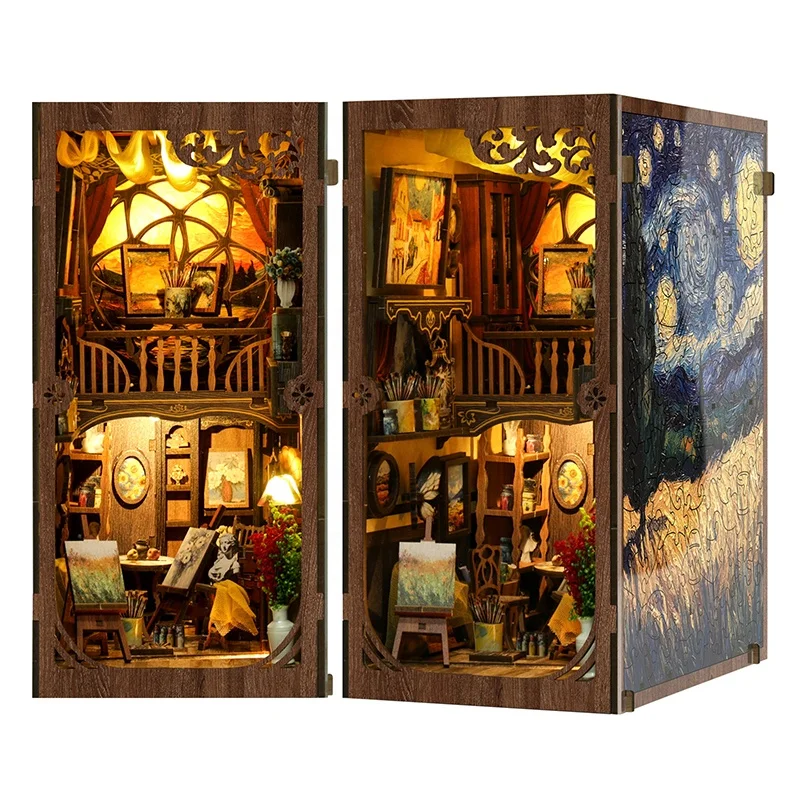 Niche à livres en bois à faire soi-même, un monde à l'intérieur du cadre, figurines miniatures, serre-livres, étagère à livres artisanale, cadeaux pour amis, décoration de la maison, artisanat