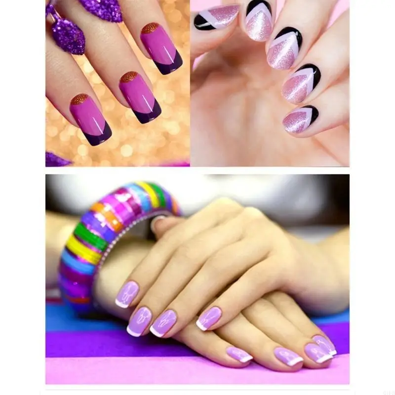 Q1FB 프랑스 매니큐어 스트립 네일 형태 프린지 팁 가이드 스티커 DIY 네일 아트 팁