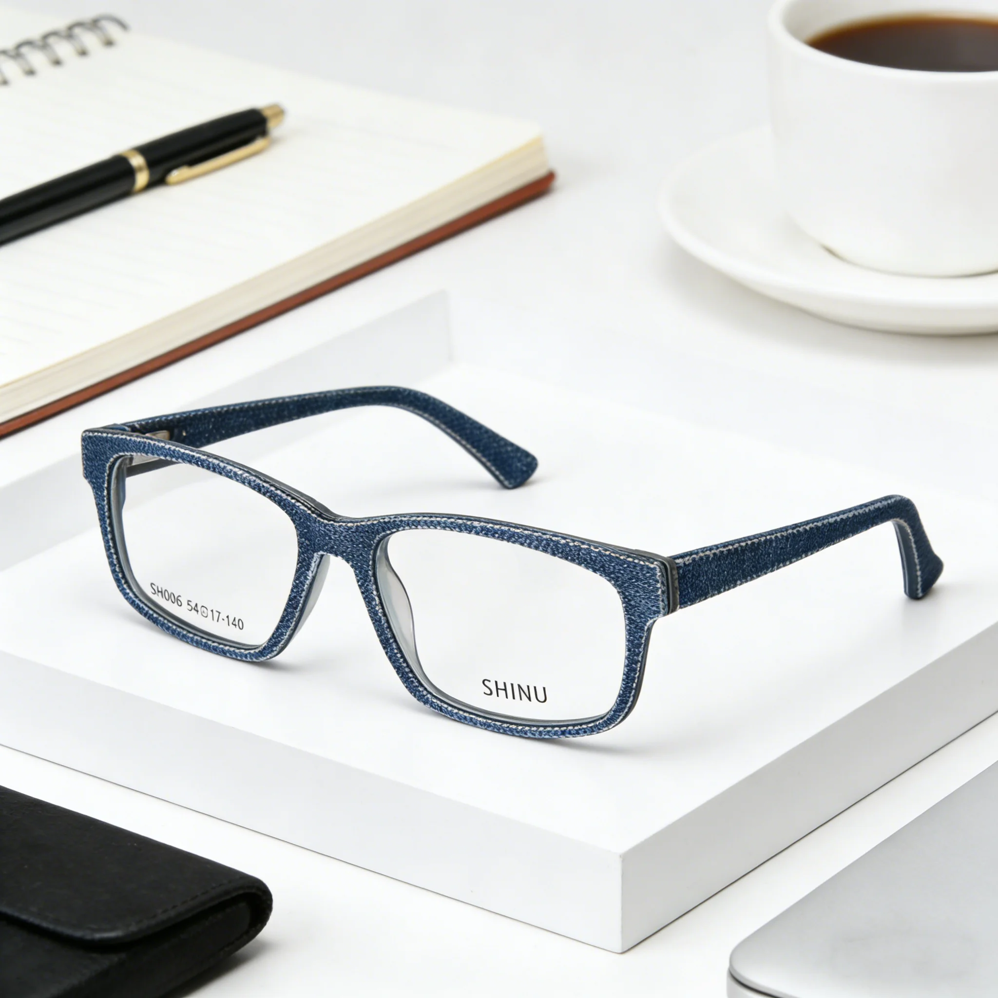 Men Women Denim Jeans Style Prescription Glasses Vintage Acetate Frame Freeform Multifocal Lenses Match Denim Wear