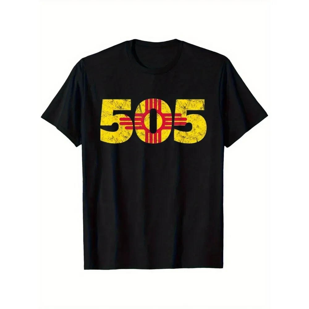 

Men's Vintage New Mexico 505 fashion T Shirt Vintage Black Cotton fashion T Shirt Geometric Pattern Casual Short Sleeve Crew