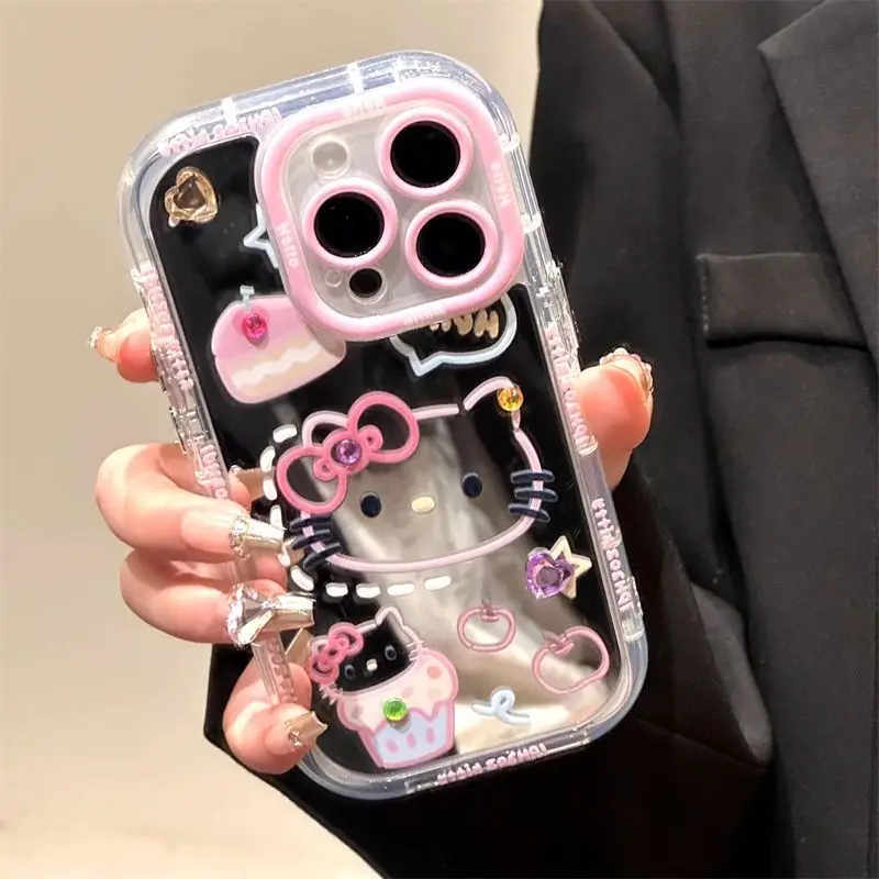 Sanurgente-Coque de téléphone Hello Kitty Melody Makeup Mirror pour iPhone 14, 13, 12, 11, 15 Pro Max, Lovely Hard, Antichoc, Kawaii Back Cover