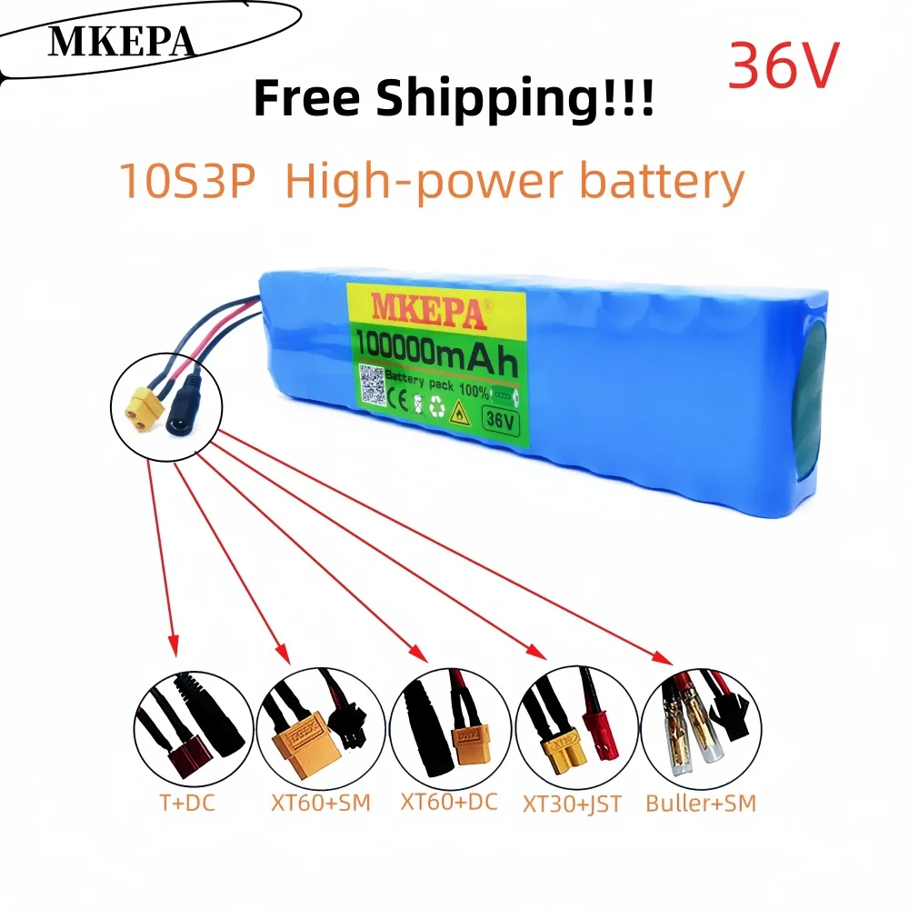 

10S3P 36V 100Ah 1000W 18650 rechargeable lithium battery pack, suitable for electric bicycles and Motorized scooter with BMS.