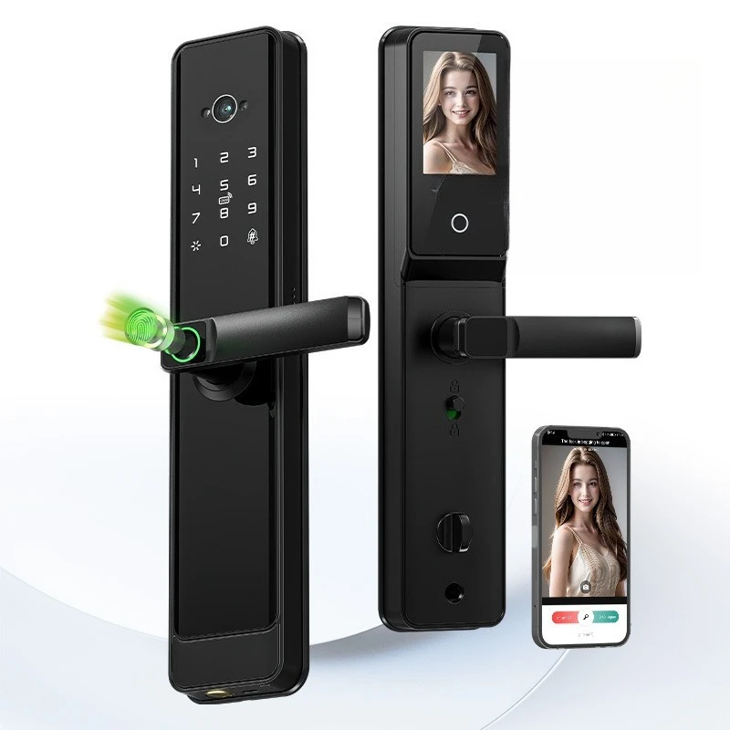 Cat eye with rear screen semi-automatic smart door lock, fingerprint password lock