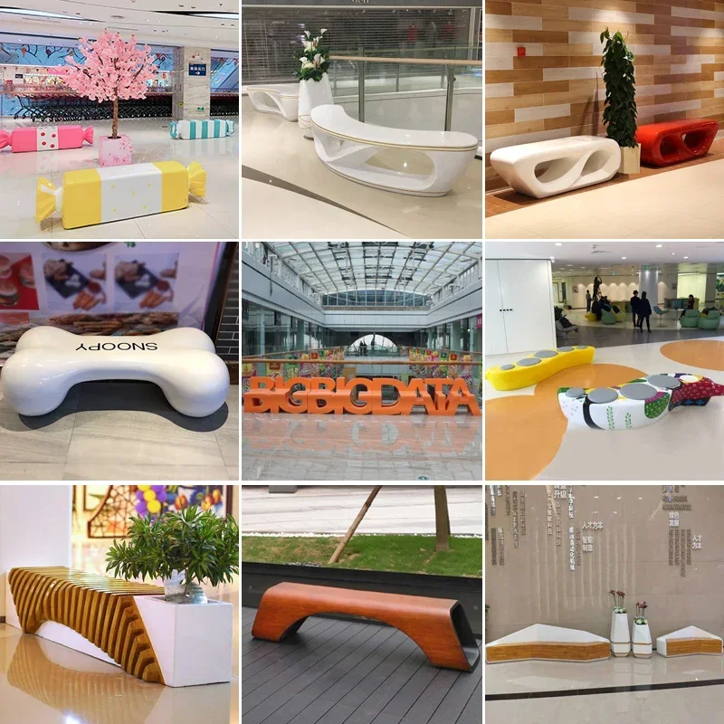 Outdoor fiberglass seat custom public rest area curved sofa long strip shopping mall leisure seat rabbit chair