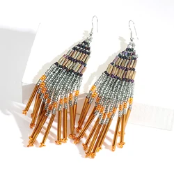 Tassel Rice Beads Earrings For Women Handmade Dangle Drop Earrings Bohemian Style
