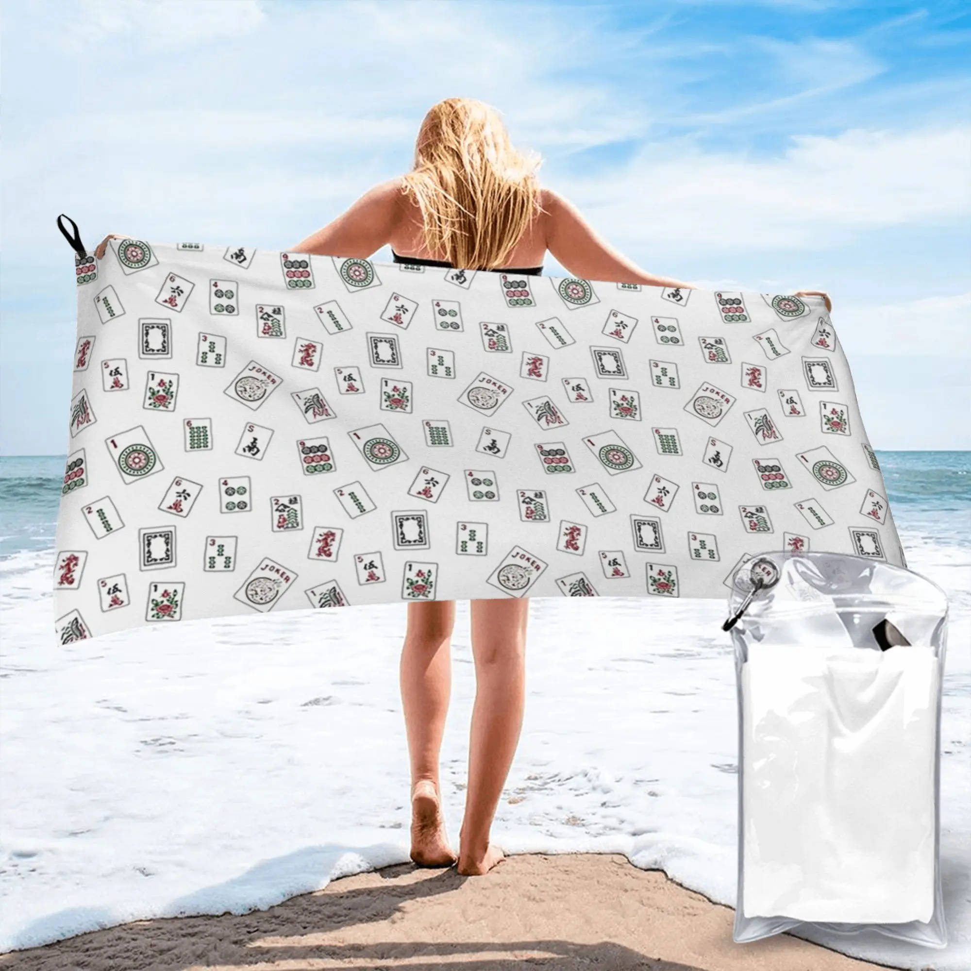 

White Mahjong Beach Towel Soft Microfiber Quick Dry Absorbent Quick Towels For Yoga