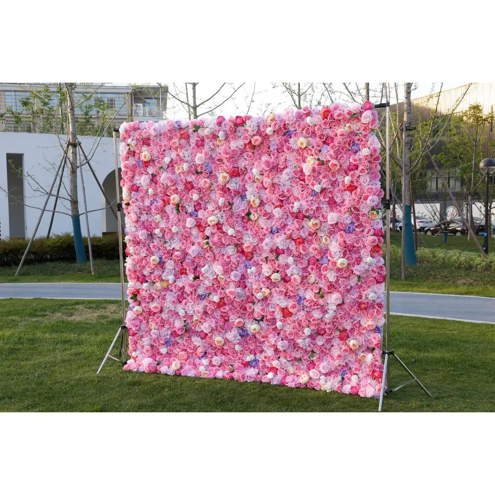 Artificial Silk Red Rose Floral Wall Backdrop Panel Flower Decorative Flowers For Wall