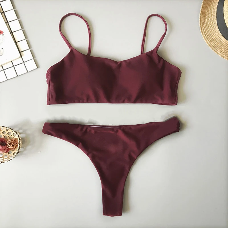 Maillot de bain deux pièces pour femmes, bikini solide, ensemble sexy, soutien-gorge rembourré, culotte tanga, vêtements de plage, 2024