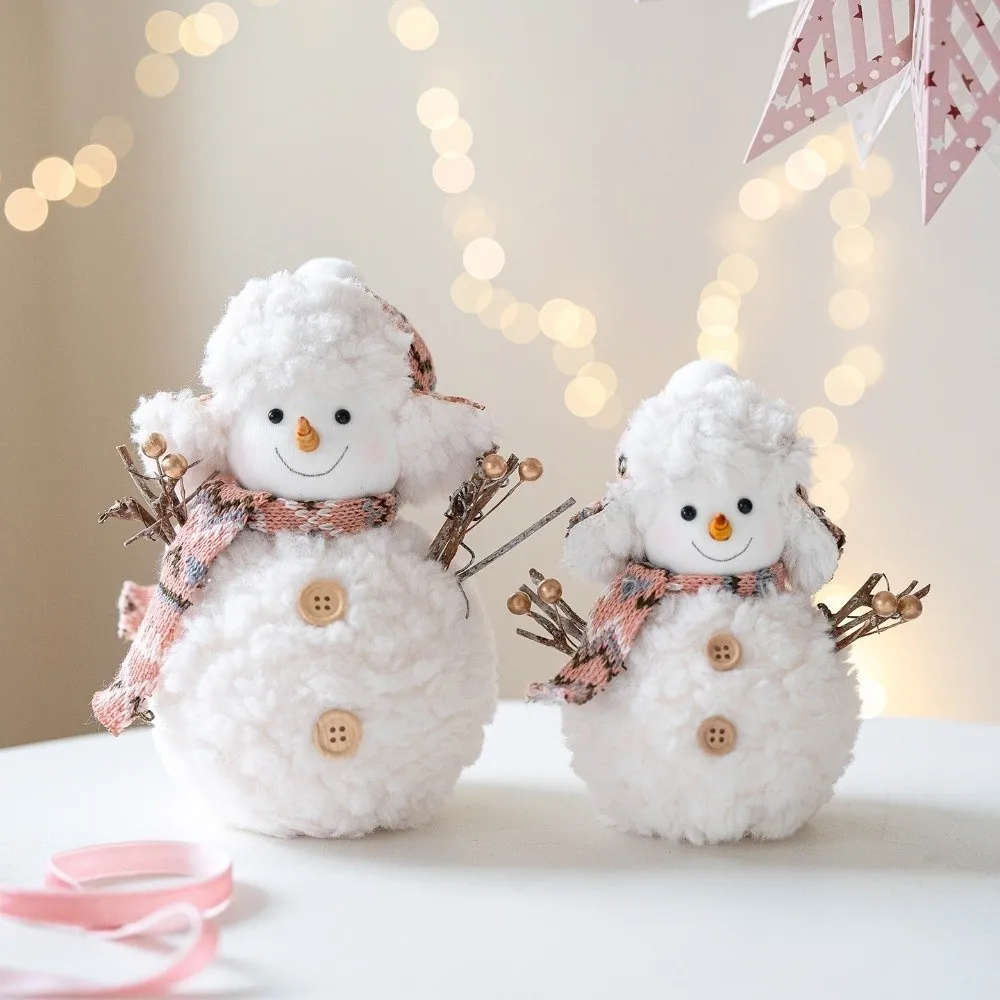 

Cartoon Christmas Snowman Ornaments Round Hat Knitted Snowman Statue Simulation Soft Plush Snowman Doll Christmas Table