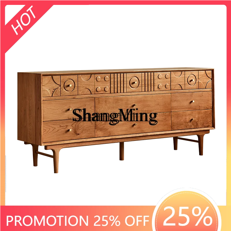 

CL all-solid wood drawer cabinet furniture retro carved dining side home living room nine bucket storage cabinet