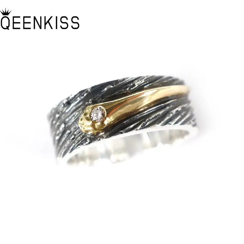 

QEENKISS RG6775 Jewelry Wholesale Fashion Woman Man Birthday Wedding Gift Retro Meteor AAA Zircon 925 Sterling Silver Open Ring