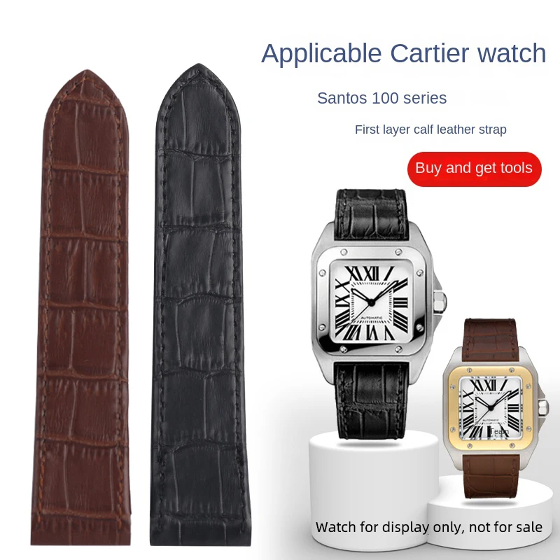 

For Santos 100 Genuine Leather Watch Strap 20mm 23mm Cartier Men's Watch band Santos Women‘s High Quality Cowhide Folding Buckle