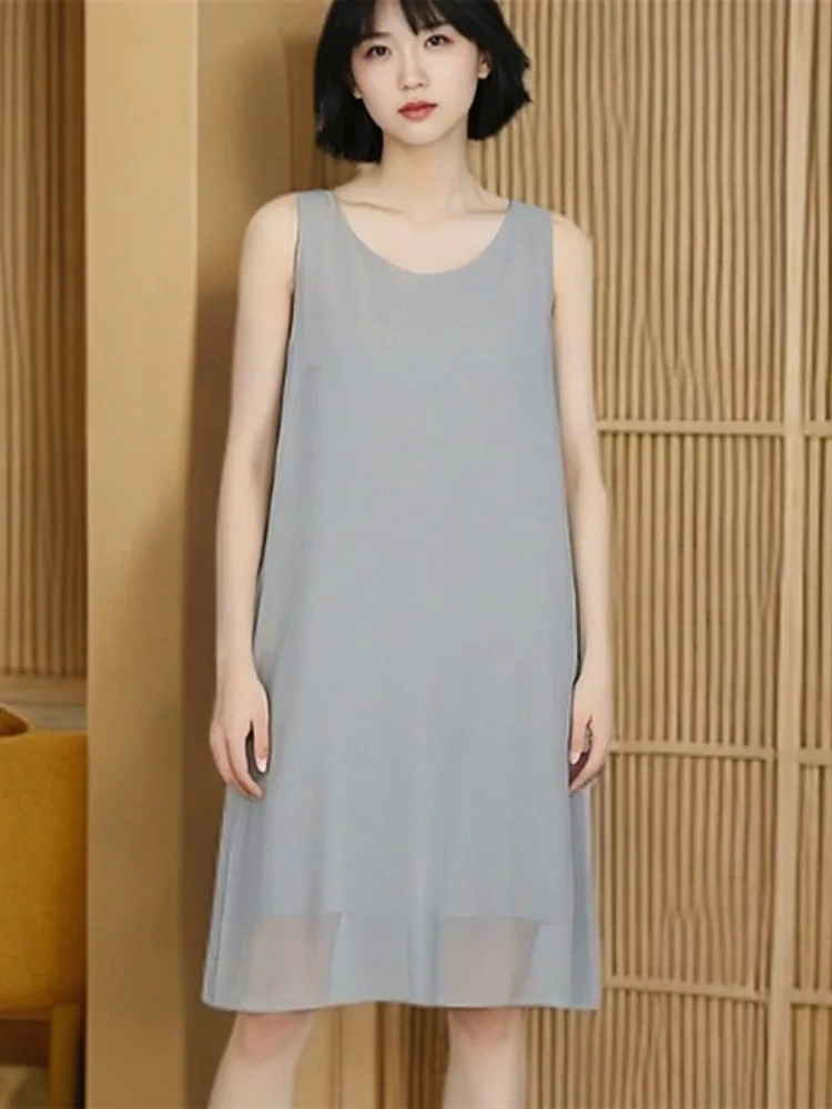 

New Euro American Round Neck Halter Slip Dress, Sleeveless Loose Chiffon Blouse Midi Summer Dress, Fashion Boho Style BANERDANNI