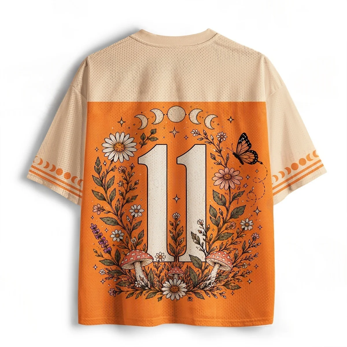 Mushroom Daisy Magic Eye Star Moon 3D Printed Baseball Jacket Men's and Women's Loose V-neck Breathable Mesh Short Sleeve