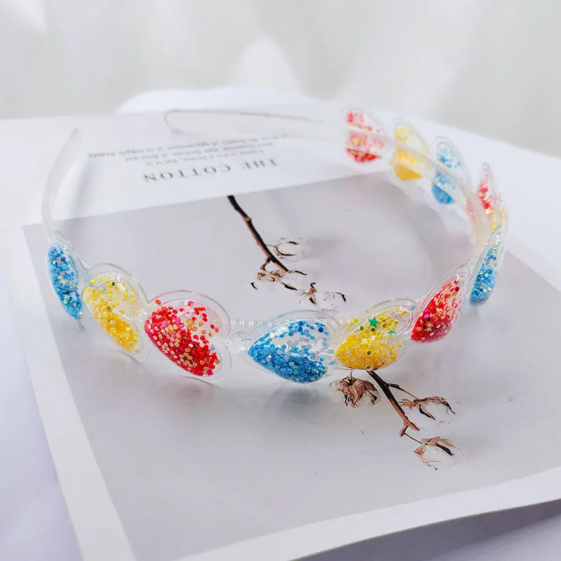 Trong Suốt Quicksand Trái Tim Mũ Trùm Đầu Hình Hoạt Hình Lấp Lánh Sequin Hairbands Dành Cho Trẻ Em Kids Ốp Viền Tóc Vòng Bé Gái Phụ Kiện Tóc