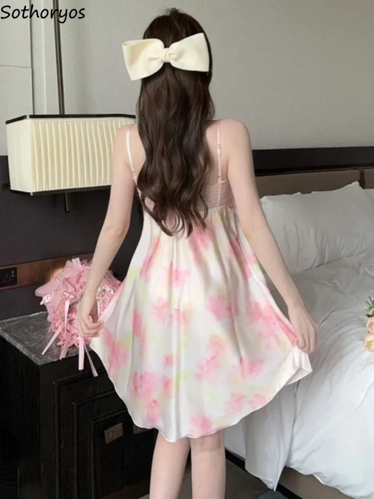 

Print Nightgowns for Women Sweet Lace Design Elegant Thin Hotsweet Sleeveless Sleepwear All-match Breathable Summer Fashion Soft