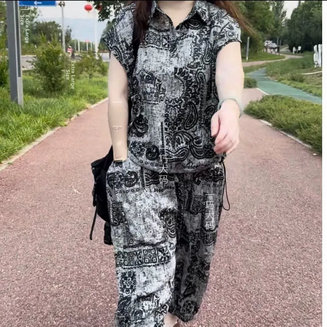 

Fashionable Casual Two-Piece Set European Style plus Size Women's Clothing Spring Summer New Arrival Trendy T-Shirt Top And L...