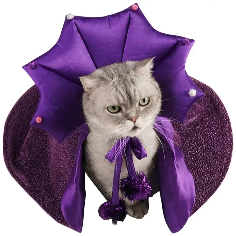 Katzen-Halloween-Kostüm, bequemes Katzen-Zauberer-Outfit, Hexen-Hundekostüm, Katzenumhang, Hexenhut, Halloween-Hundetuch für S/M, Katzen und Hunde