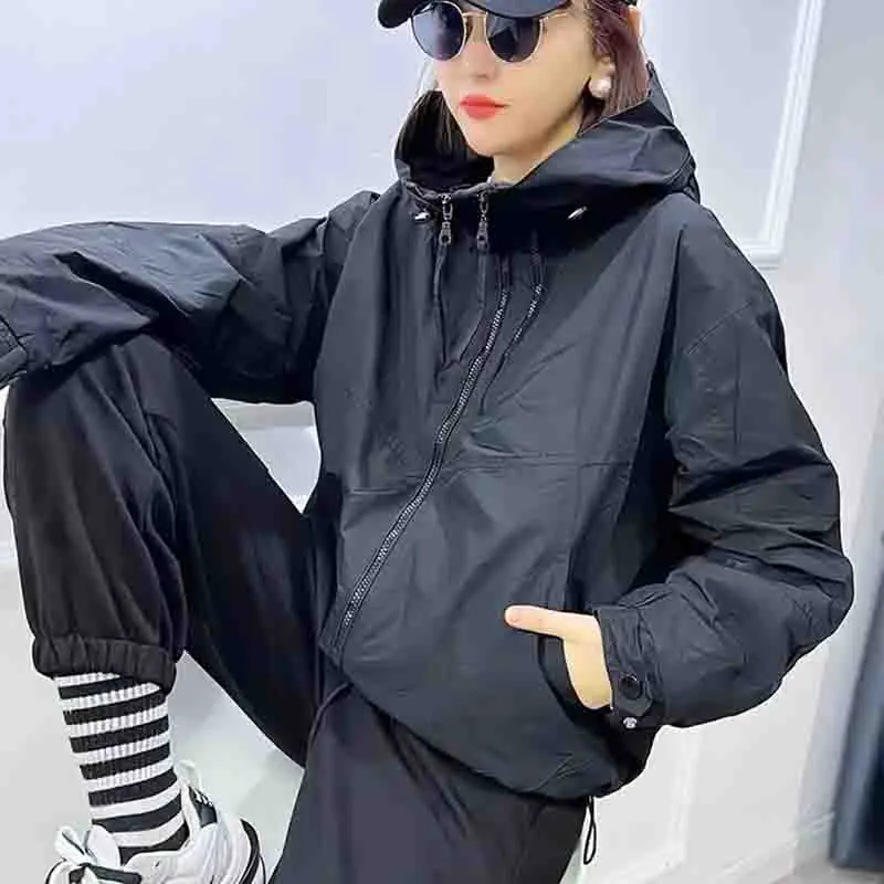 Design sense niche Korean Female Hooded Zipper Sunscreen Clothing Jacket Women Spring Summer Hooded Sunscreen Clothing Tops Coat