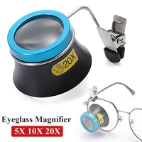 Lupa de gafas 5X 10X 20X, lupa con Clip, lente de aumento, herramienta de reparación de relojeros, herramienta de operación de proceso ocular portátil