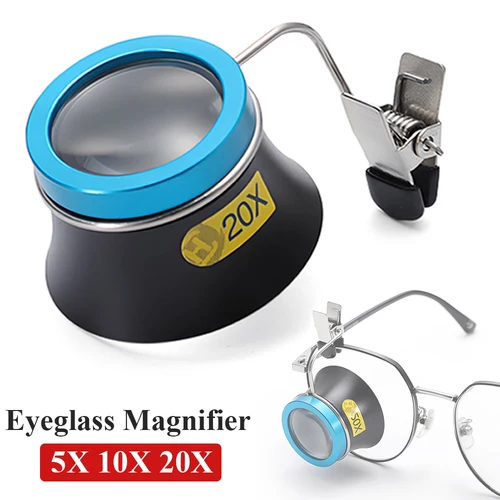 Lupa de gafas 5X 10X 20X, lupa con Clip, lente de aumento, herramienta de reparación de relojeros, herramienta de operación de proceso ocular portátil