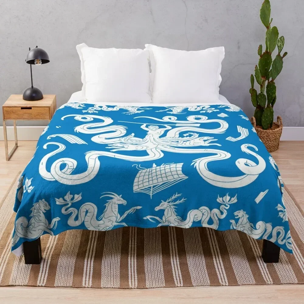 

Scylla mosaic - Blue Throw Blanket Thin Bed covers Flannel Fabric wednesday Blankets