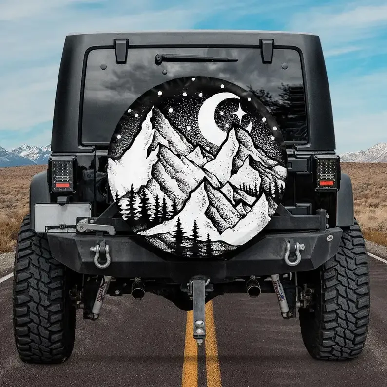 Mountain Views - Shadows Camping Truck Tire Cover, Camper Truck, Spare Tire Cover For Car, Personalized Camper Tire Cover,