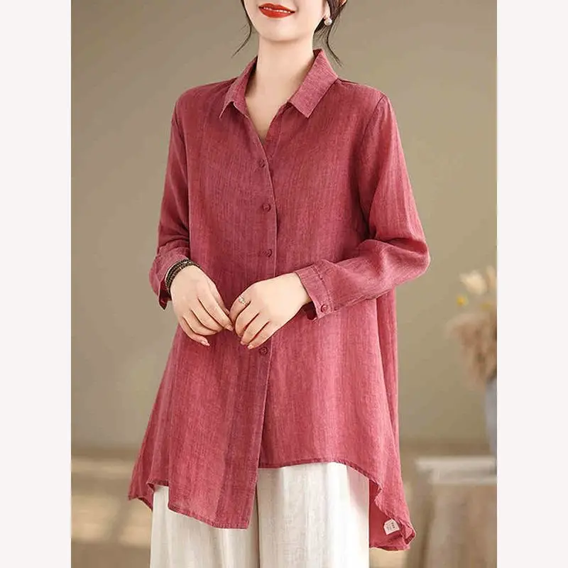 

Plus Size Long-sleeved Cotton and Linen Shirt for Women New Open Cardigan Fashionable Loose Casual and Sun Protection