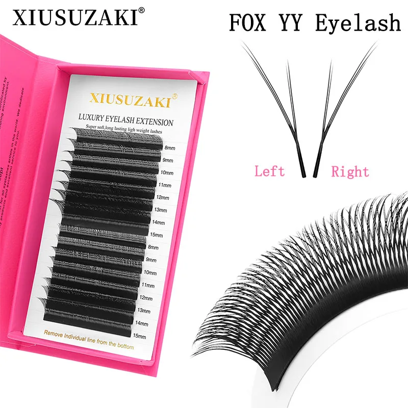 XIUSUZAKI Fox YY Przedłużanie rzęs w kształcie matowej czerni Naturalne podwójne potrójne końcówki YY Sztuczne rzęsy Premade Volume Fan Lashes